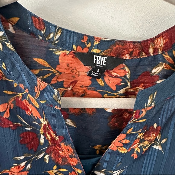 Frye Women's Floral Button-Up Top - Blue and Orange Small - Picture 5 of 6